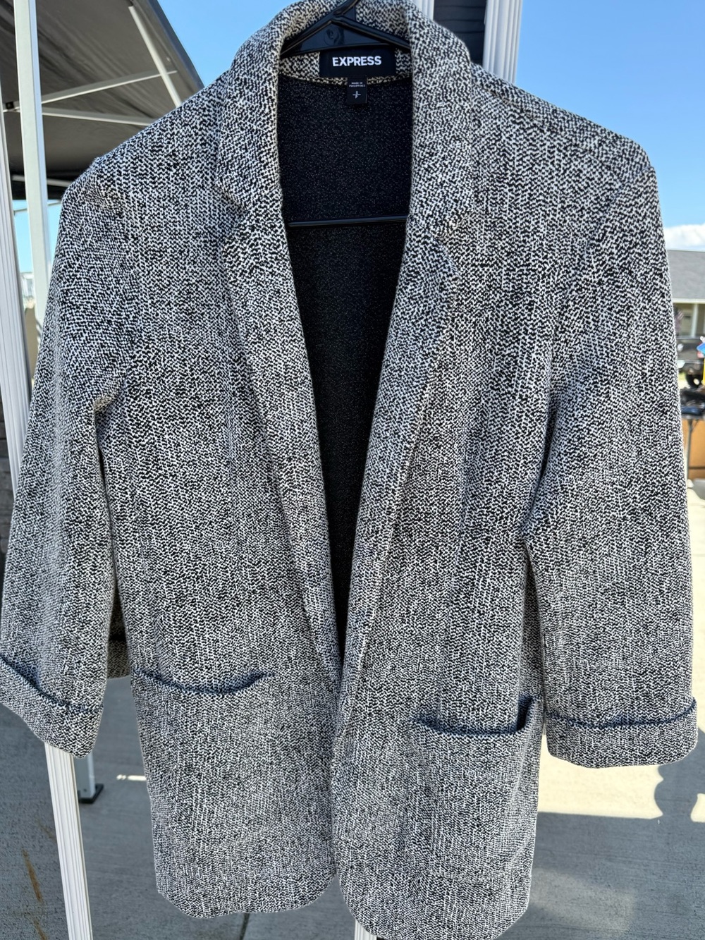 Express Black and White Open-Front Knit Blazer